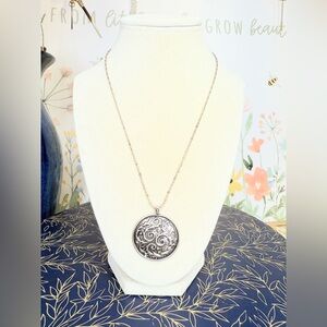 Vintage Silver Tone Filigree Pendant Necklace | Large Round Statement Medallion